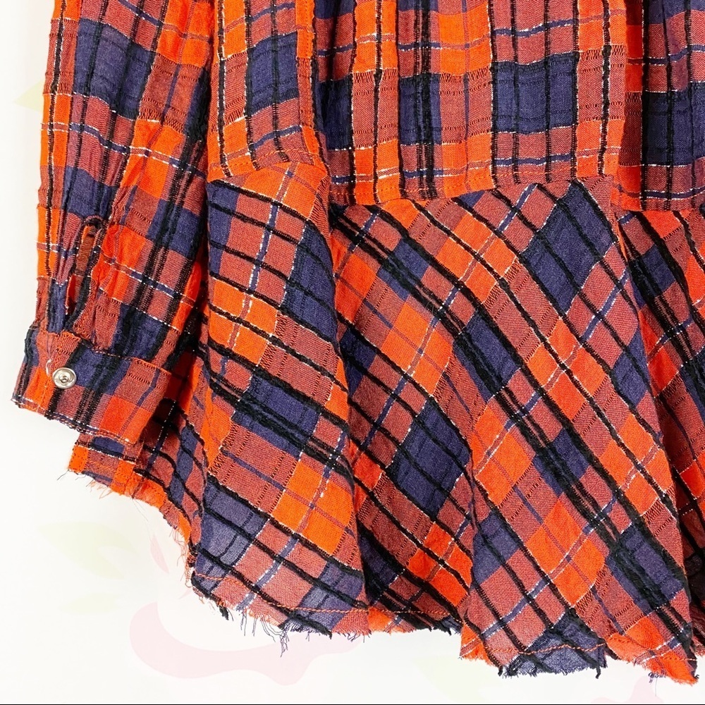 NEW Free People Orange Lela Plaid Oversized Metallic Tunic Top XS - Picture 9 of 12